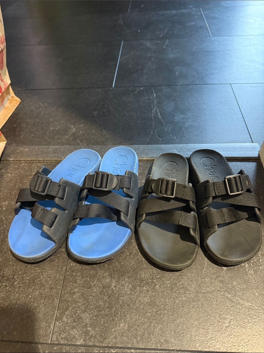 Kids Chaco Slides, Size 2 (Blue) & Size 1 (black)